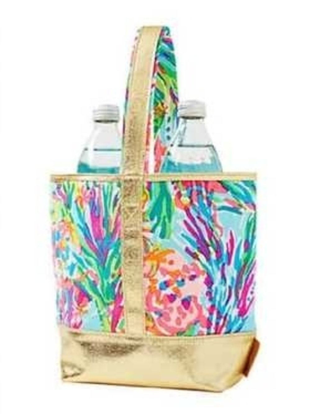 Wine Tote Bag - Gold Trim Multicolor Print